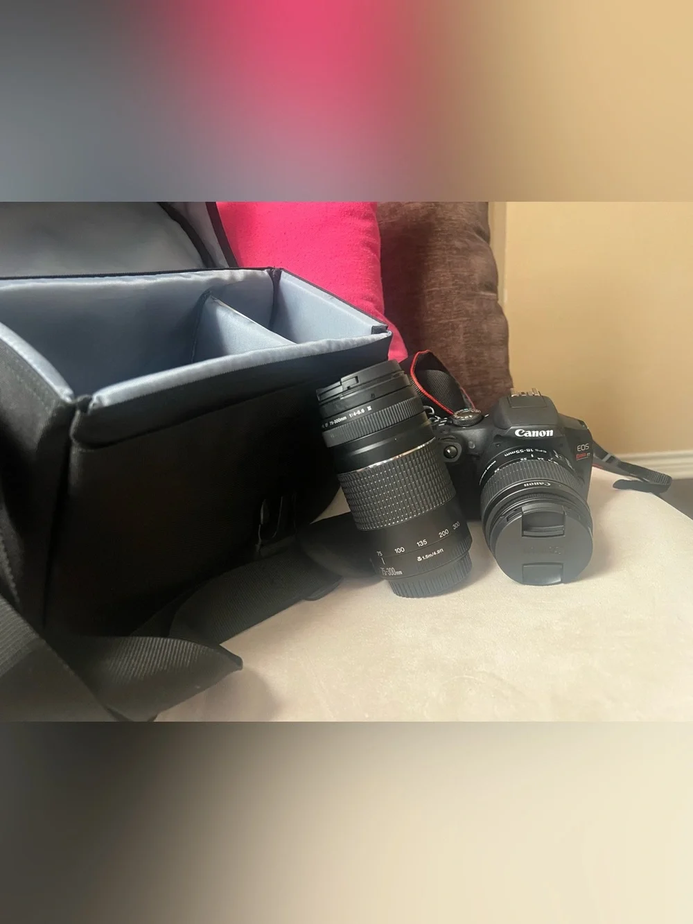 Canon Rebel T7 DSLR with Black 18-55mm Kit Lens and Black 75-300mm Tele Lens